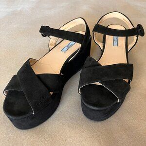 Prada Black Suede Platform Sandals - 40.5
